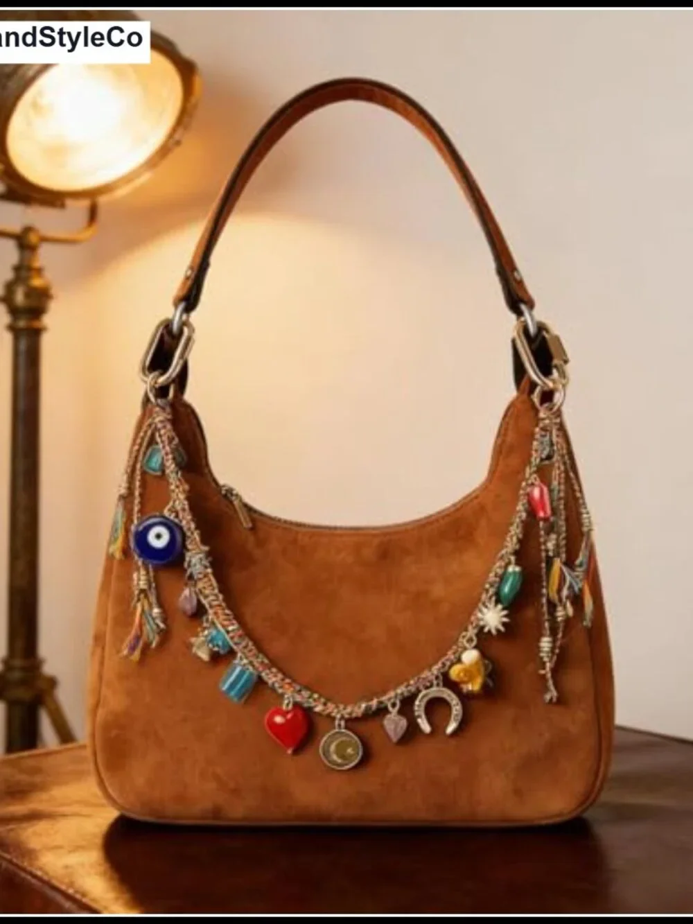 Vintage Beaded Chain Bag Charm Keychain